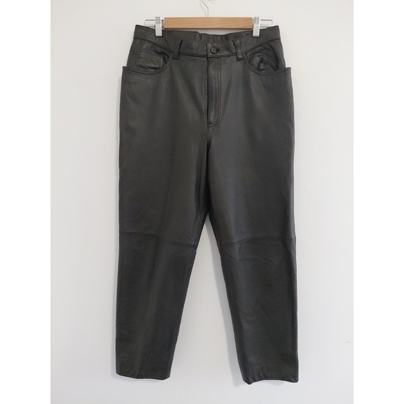 VTG Lauren Ralph Lauren Leather Pants Womens 12 Classic Chocolate Brown Straight
